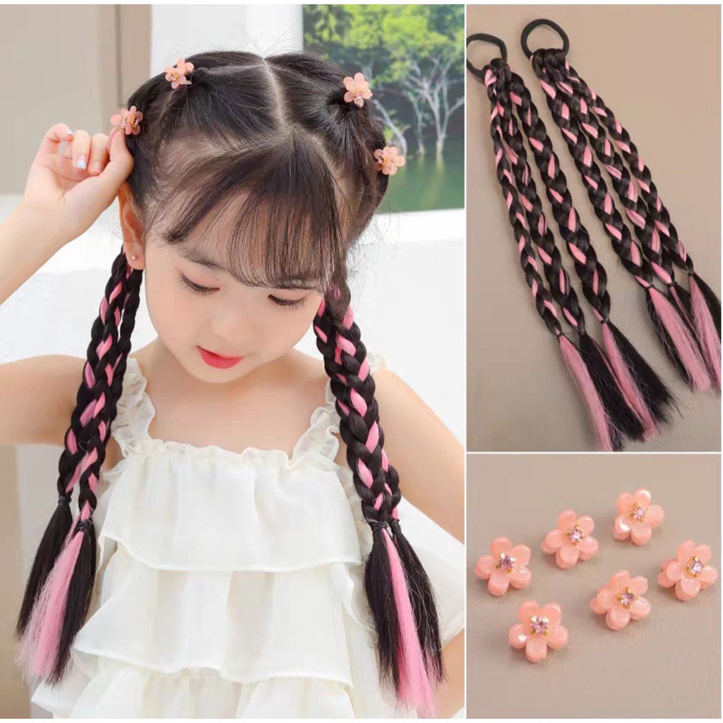 Buộc tóc cột tóc giả thắt bím phối màu siêu xinh