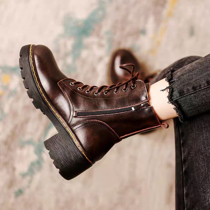 Combat boots (high ver) - Boots da bò nữ phong cách vintage, retro