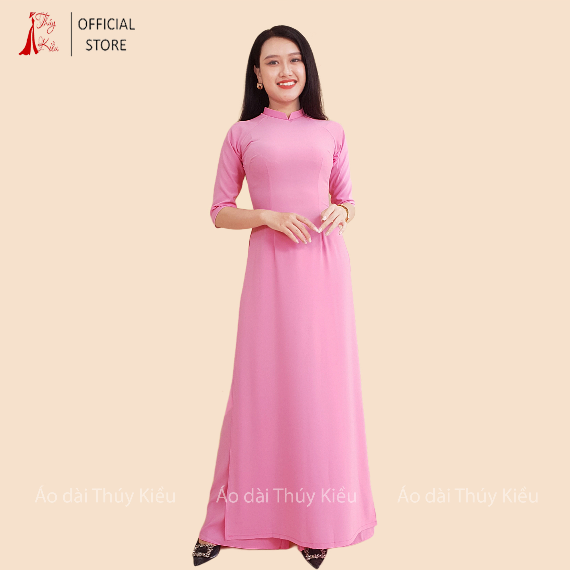 Áo dài trơn lụa Nhật cổ 2 CM màu hồng phấn AK31 ❤️FREESHIP❤️ mềm mại, co giãn, thấm hút mồ hôi, áo dài truyền thống, áo dài giá rẻ