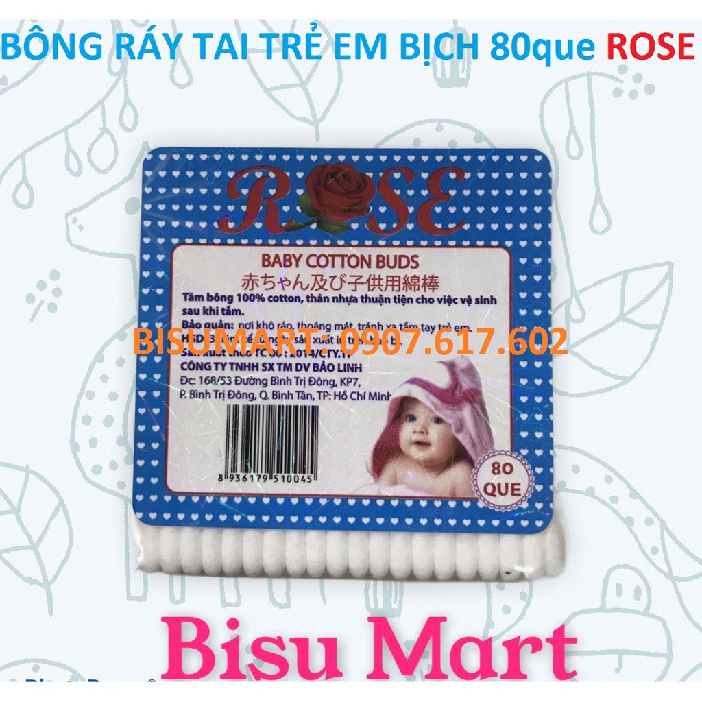 Lốc 12 bịch Tăm bông bông ráy tai cho bé lõi nhựa ROSE