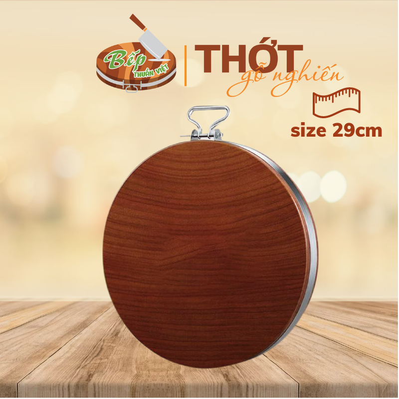 Thớt gỗ nghiến có đai inox, thớt gỗ không tâm size 29cm chắc chắn chống nất vỡ, mối mọt