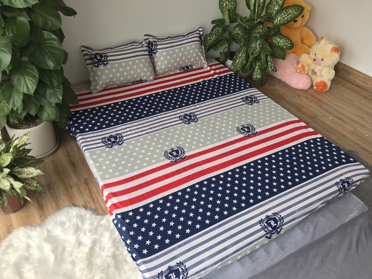 Bộ ga gối cotton poly 3 món họa tiết mẫu cờ mỹ Remato Kho chăn ga gối, ga giường, drap giường đa dạng mẫu mã đủ kích cỡ