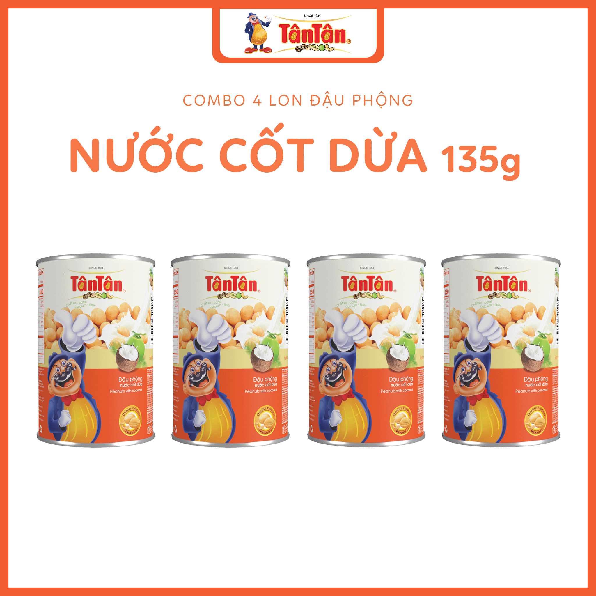 Combo 4 lon Đậu phộng Nước cốt dừa Tân Tân (135g/lon)