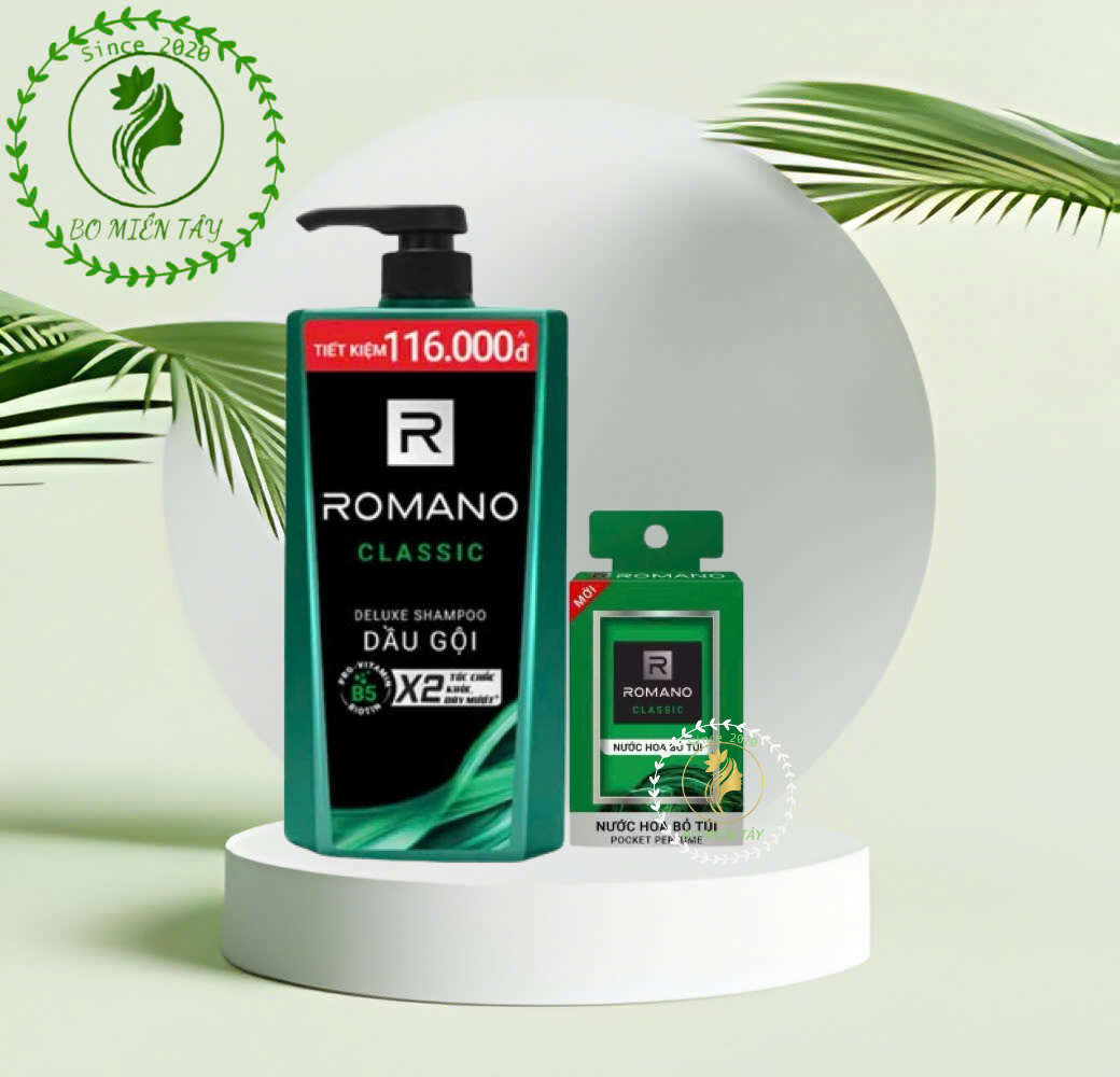 Dầu Gội Romano Classic 900g Cho Nam + Tặng Xà Bông 90g/ Nước Hoa 18ml – Sạch Gàu, Thơm Lâu