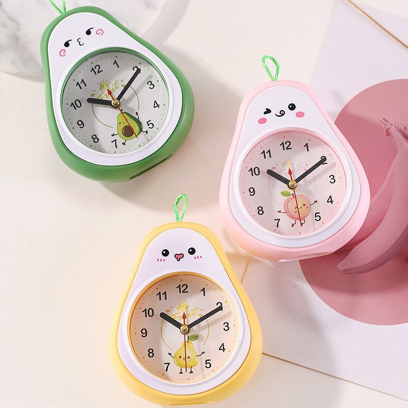 Đồng hồ báo thức hình quả bơ dễ thương có 3 màu xinh xắn, Đồng hồ báo thức để bàn mini có móc treo