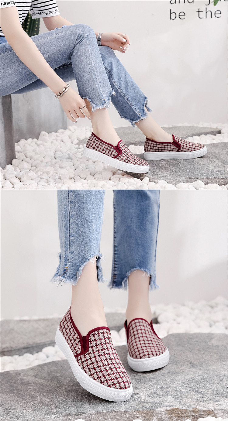 Giày lười nữ vải cotton đế cao su mềm cao 3p