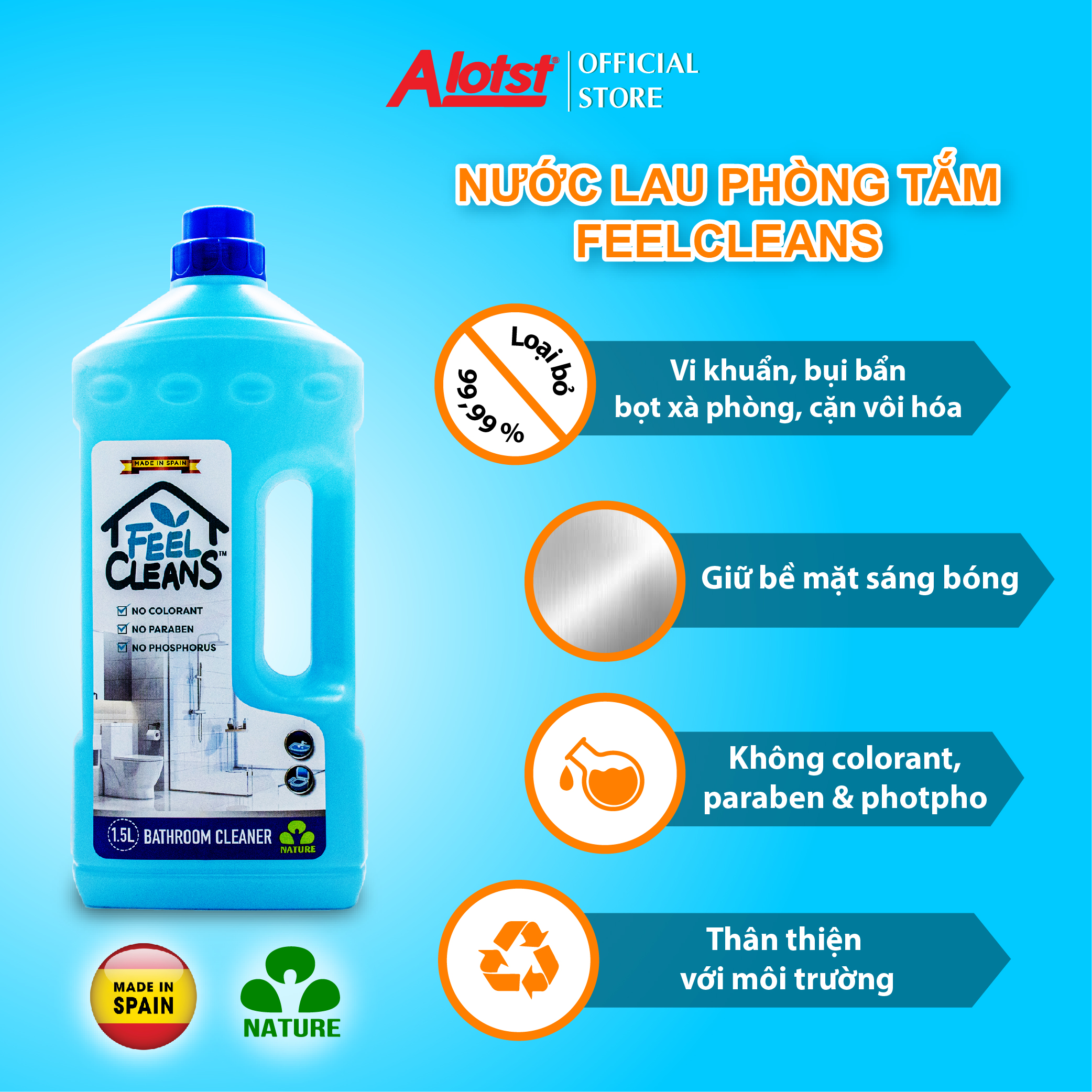 Nước lau phòng tắm FeelCleans 1,5 Lít