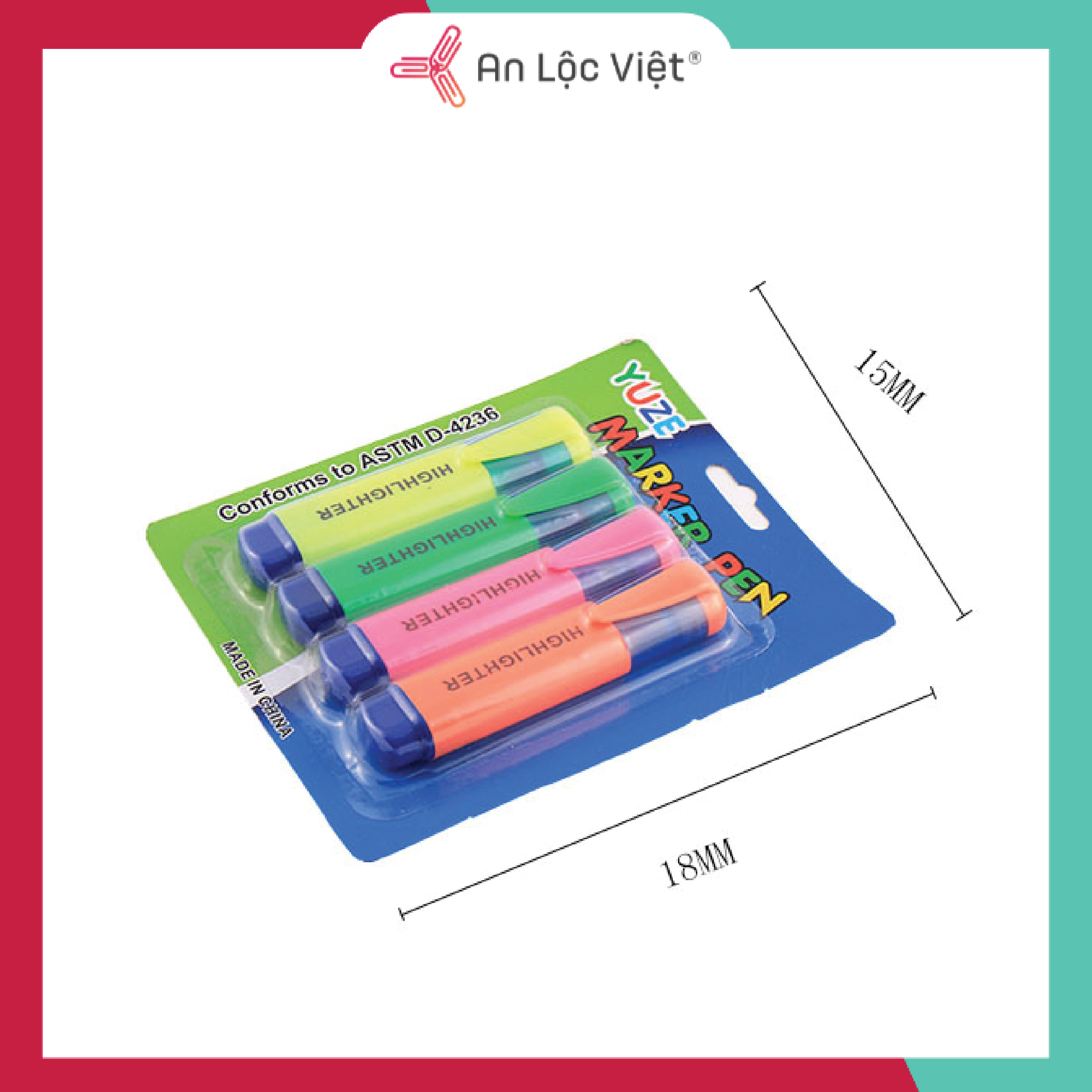 Vỉ 4 cây Bút dạ quang Highlighter, bút đánh dấu