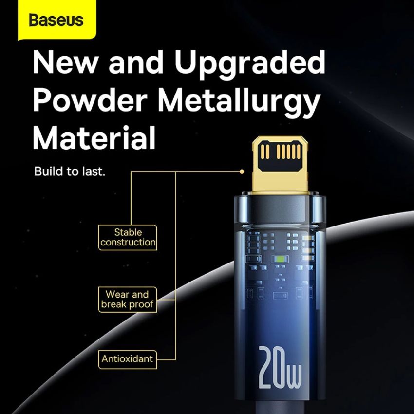 Cáp tự ngắt Baseus Explorer Series Auto Power-Off Fast Charging Data Cable Type-C to IP 20W sạc nhanh, tự ngắt điện khi sạc đầy[HÀNG CHÍNH HÃNG] - CATS000001