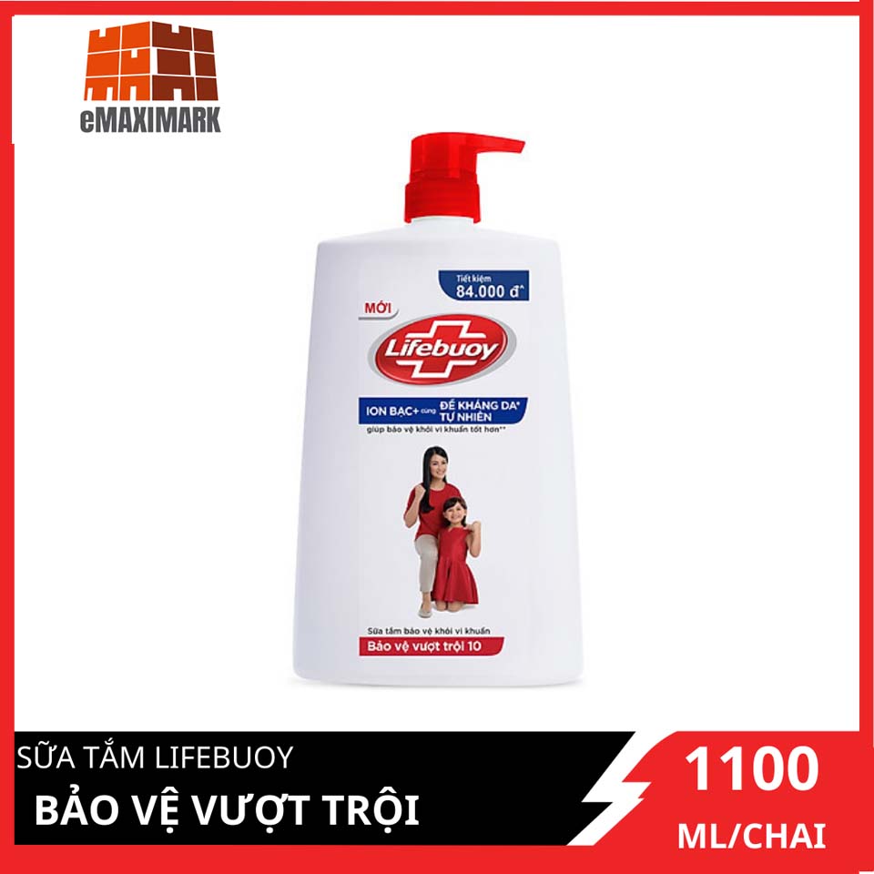 [HCM ship 2h] Sữa Tắm Lifebuoy Bảo Vệ Vượt Trội 10 (Đỏ) Chai 1100ml