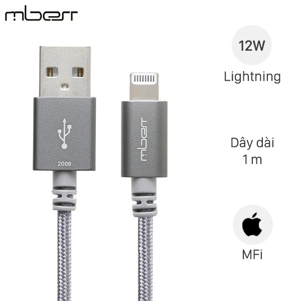 [HCM]Cáp Lightning MFI 1m Mbest DS94-WB Xám