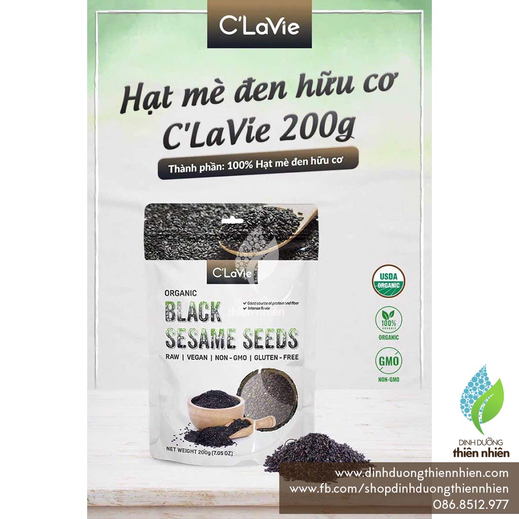 Hạt mè đen - mè vàng hữu cơ c'lavie organic black sesame seeds, 200g