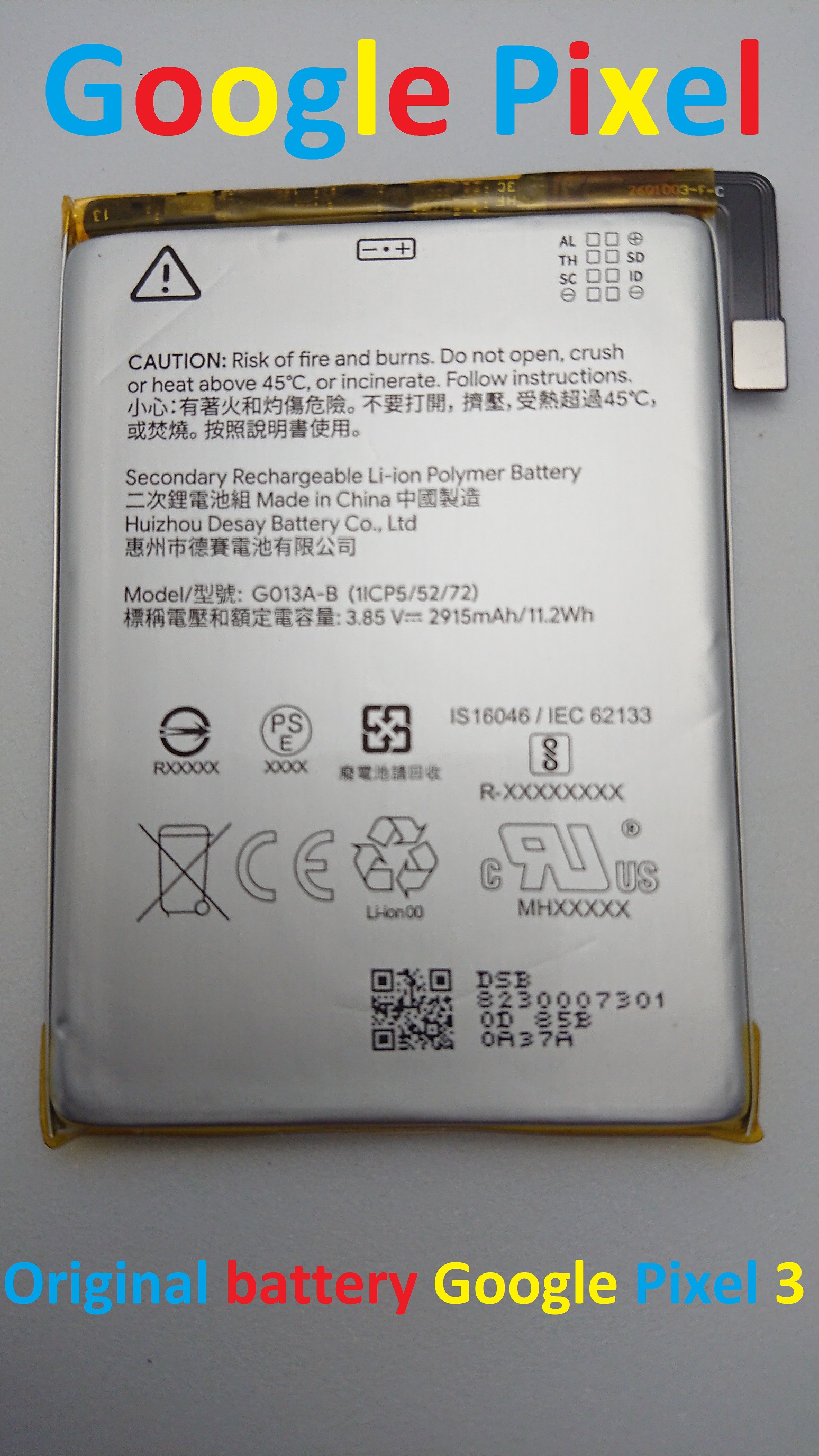 PIN ZIN NEW-ORIGINAL BATTERY GOOGLE PIXEL 3 : G013A-B