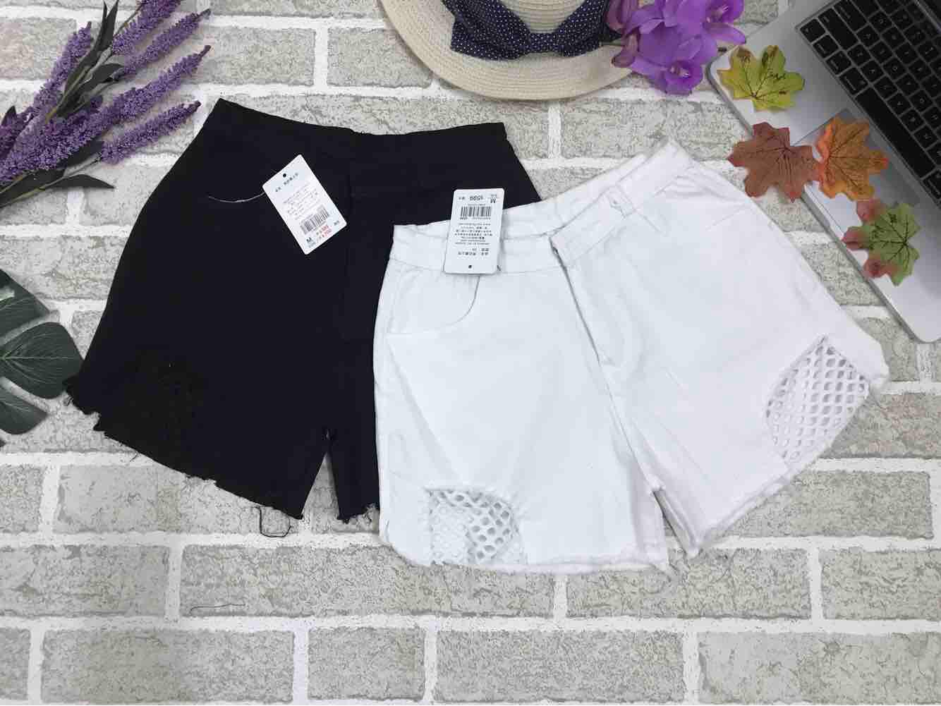 Quần đùi nữ phối lưới cao cấp chất kaki co giãn