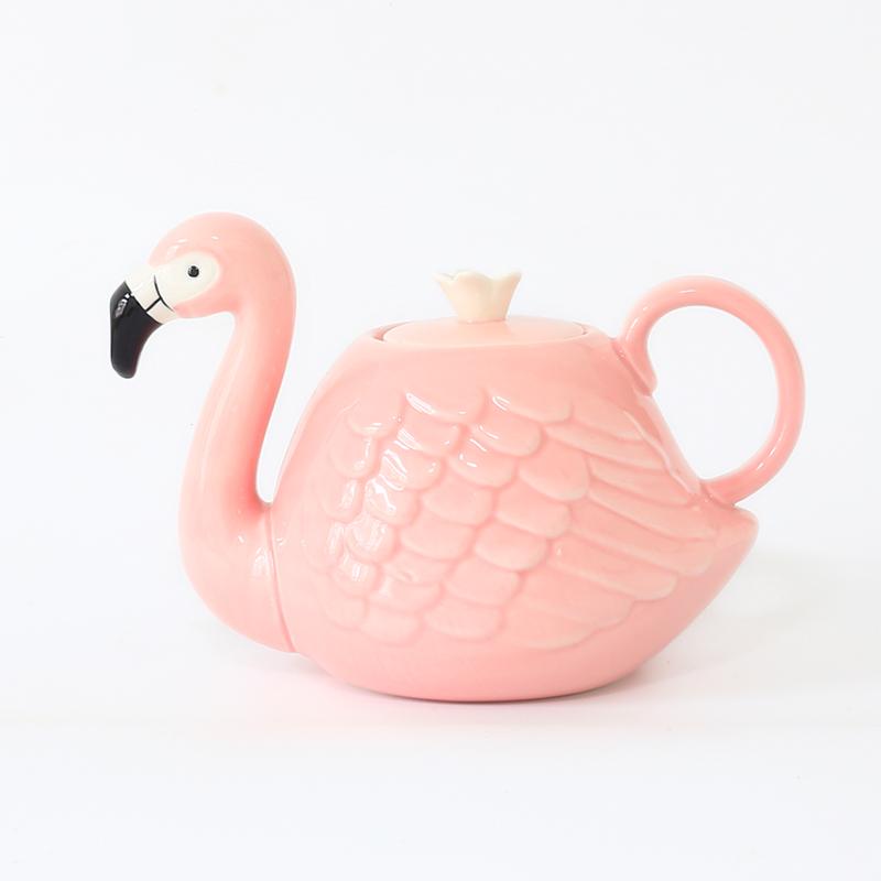 Xuất Khẩu Sang Vương Quốc Anh Nguyên Đơn Sắc Đẹp Trái Tim Cô Gái Màu Hoa Anh Đào Mơ Mộng Lập Thể Gốm Flamingo Ấm Trà Cốc Quai To