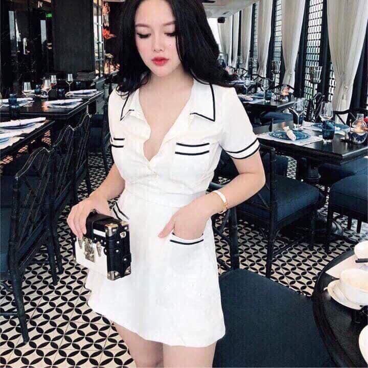 Đầm túi viền phối nơ cổ HMPNV68