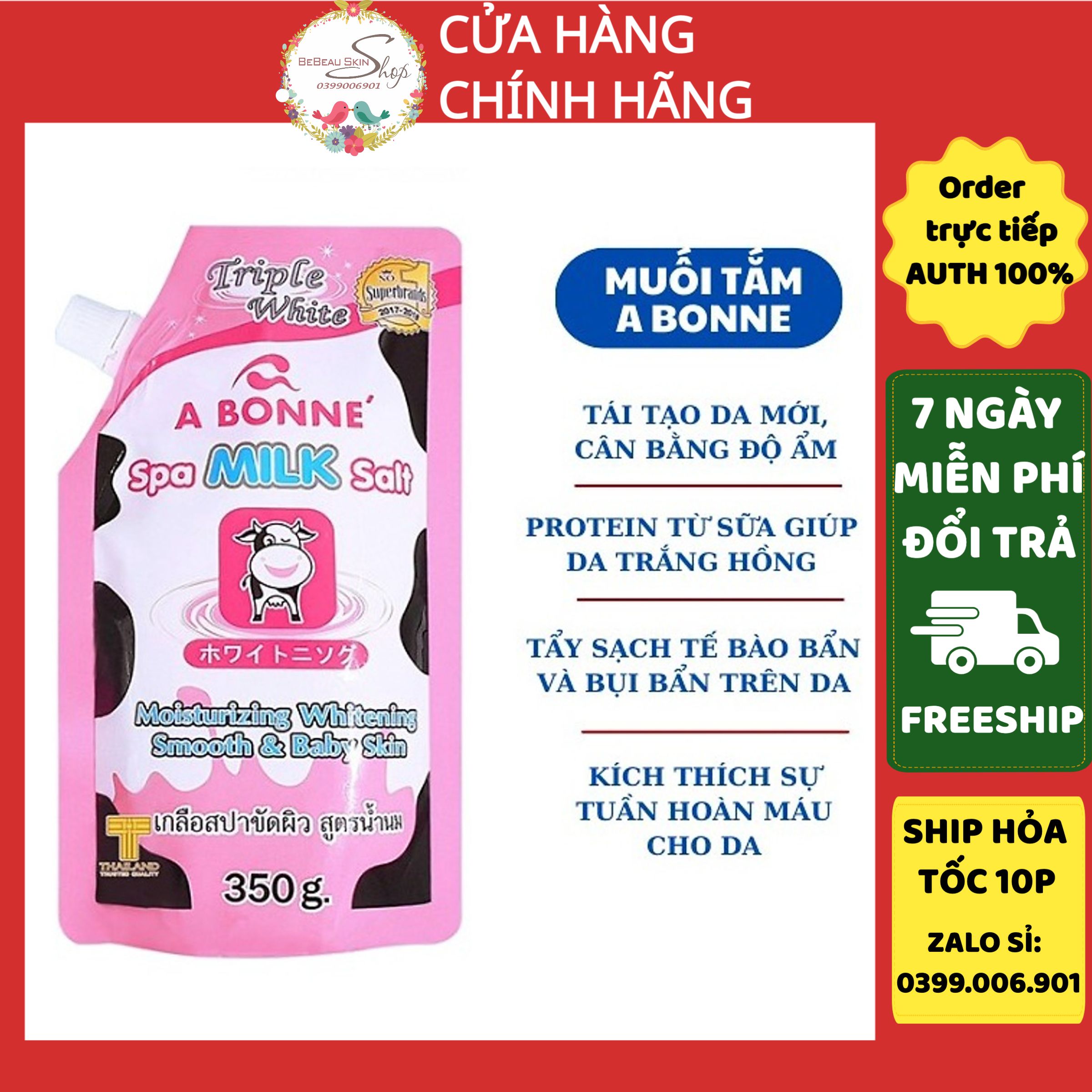 Muối tắm sữa bò tẩy tế bào chết A Bonne Spa Milk Salt Thái Lan dưỡng trắng