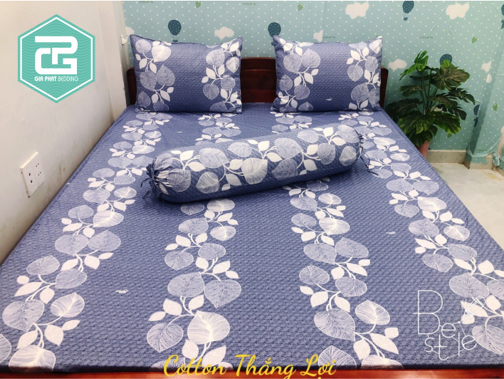 Bộ ga gối Thắng lợi {4 món} Cotton 100% hàng chuẩn có in logo họa tiết Lá Trầu