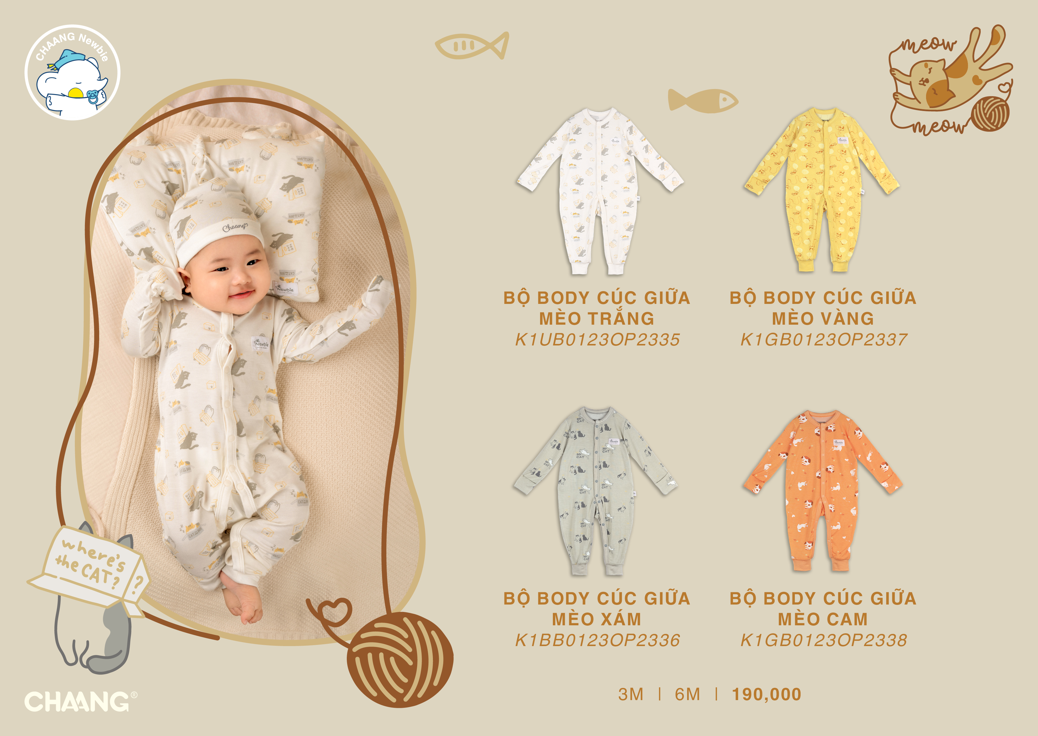 [CHAANG] Bộ body dài cúc giữa Mèo Chaang