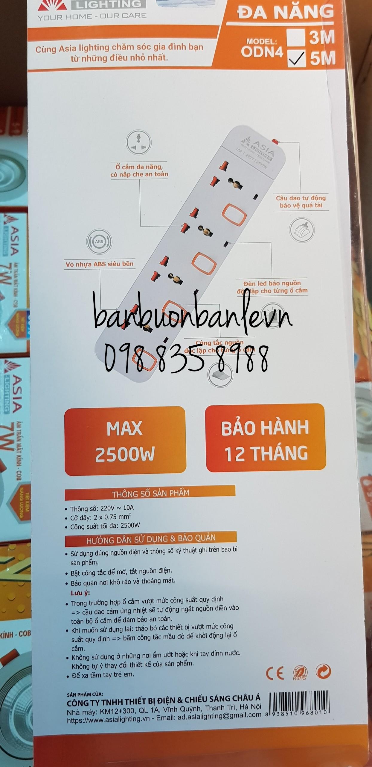 Ổ cắm điện 5  lỗ 3 chấu dây 5m ASIA
