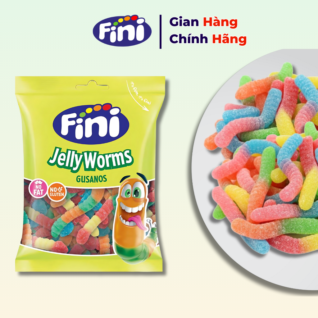 Kẹo dẻo Fini Jelly Worms Sâu Chua Vị Trái Cây 90g