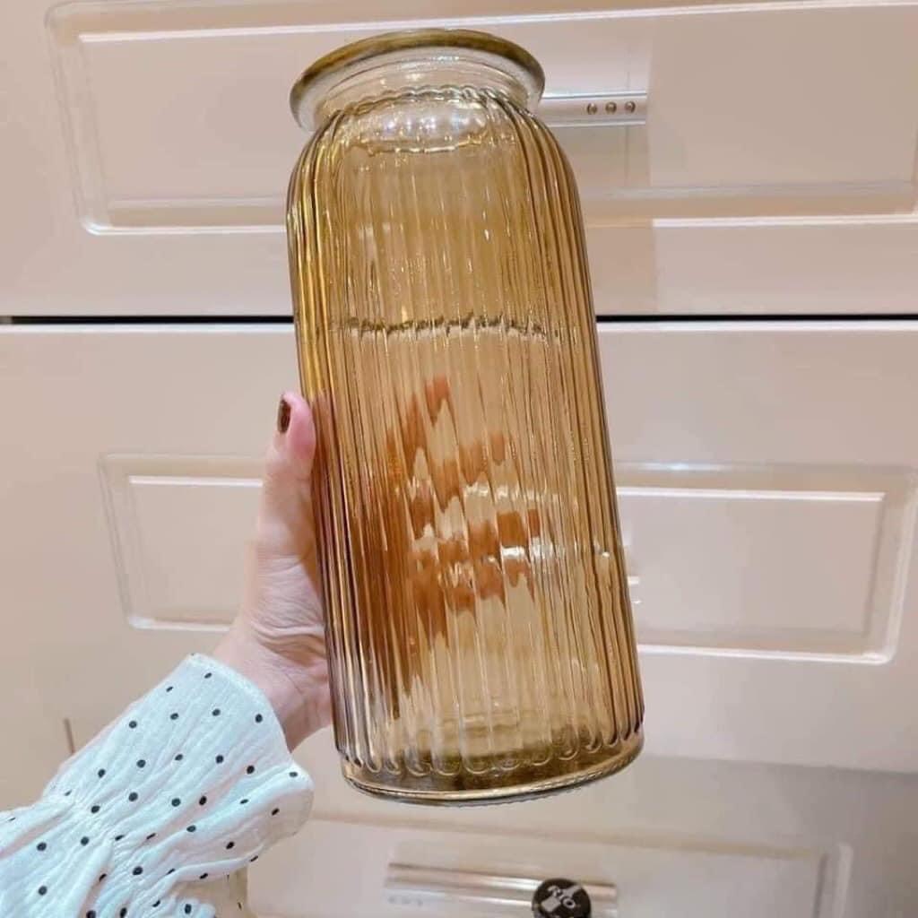 Lọ Hoa Thủy Tinh  Vintage Màu Hổ Phách