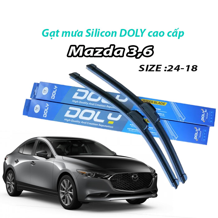 HCM-GẠT MƯA Mazda3, Mazda6(24''-18'') hàng DOLY-loại silicon cao cấp theo xe , gạt sạch êm giúp lái xe an toàn