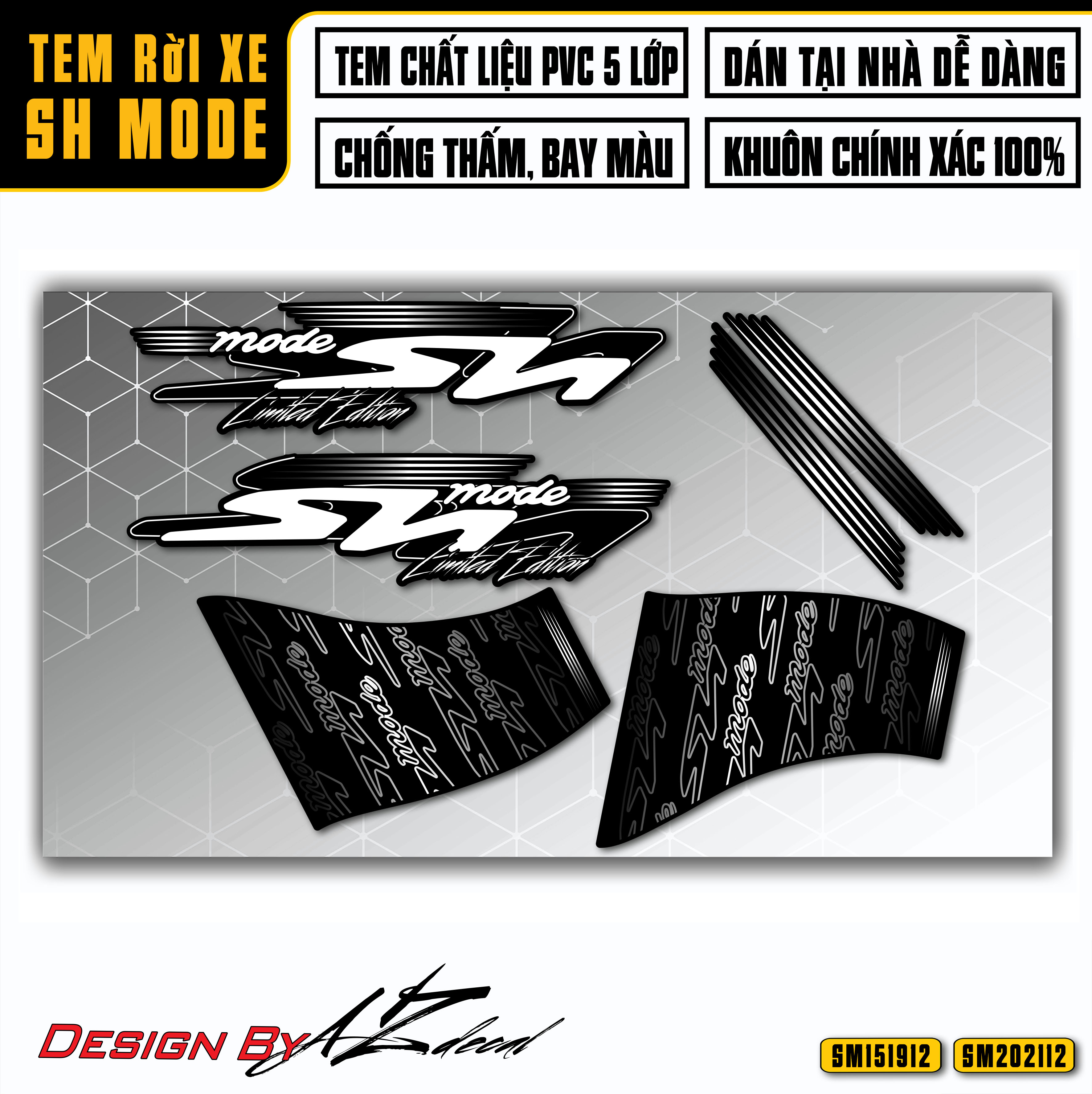 Tem Chế Xe SH Mode Đẹp Mẫu Chìm Nổi Limited Edition | SM12 | Decal Rời Dán SH Nữ Chống Nước, Chống Phai Màu, Dễ Dán - Azdecal
