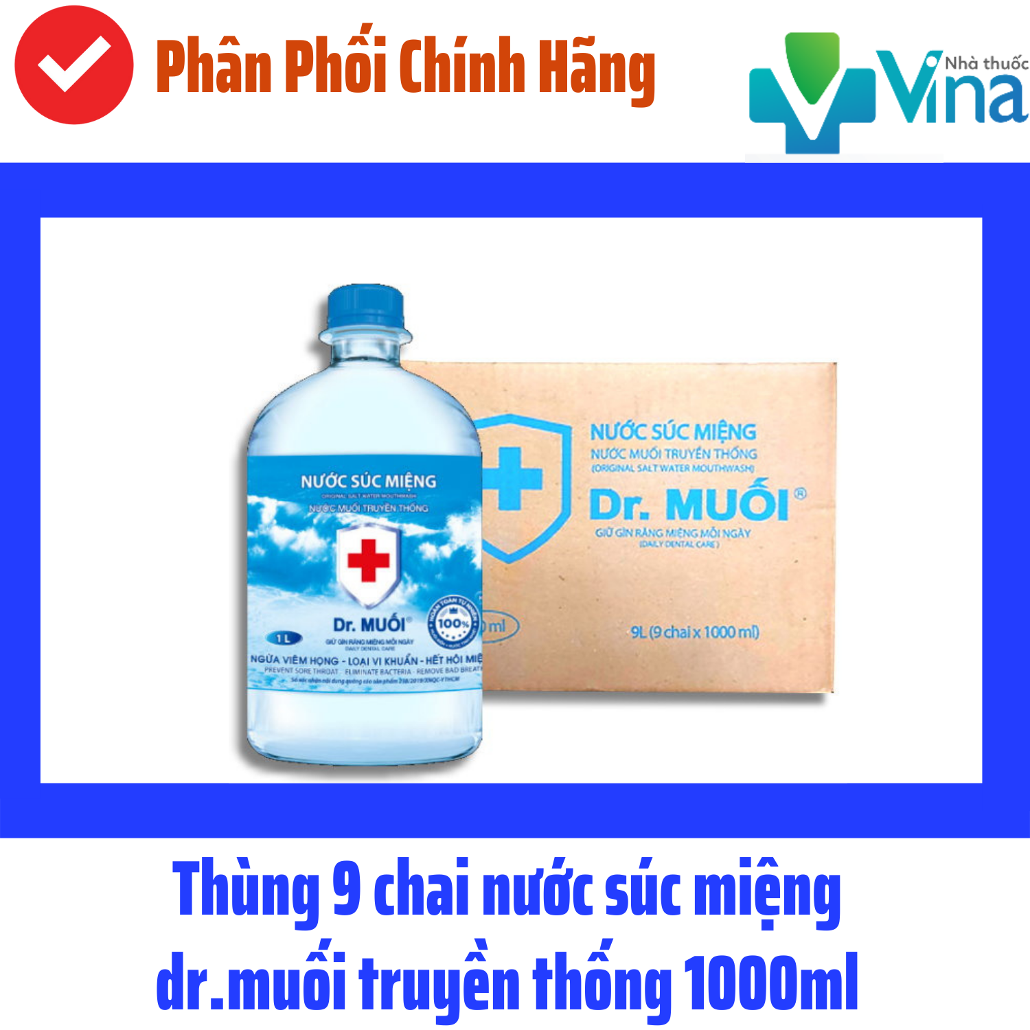Thùng 9 chai nước súc miệng Dr.muối truyền thống 1L