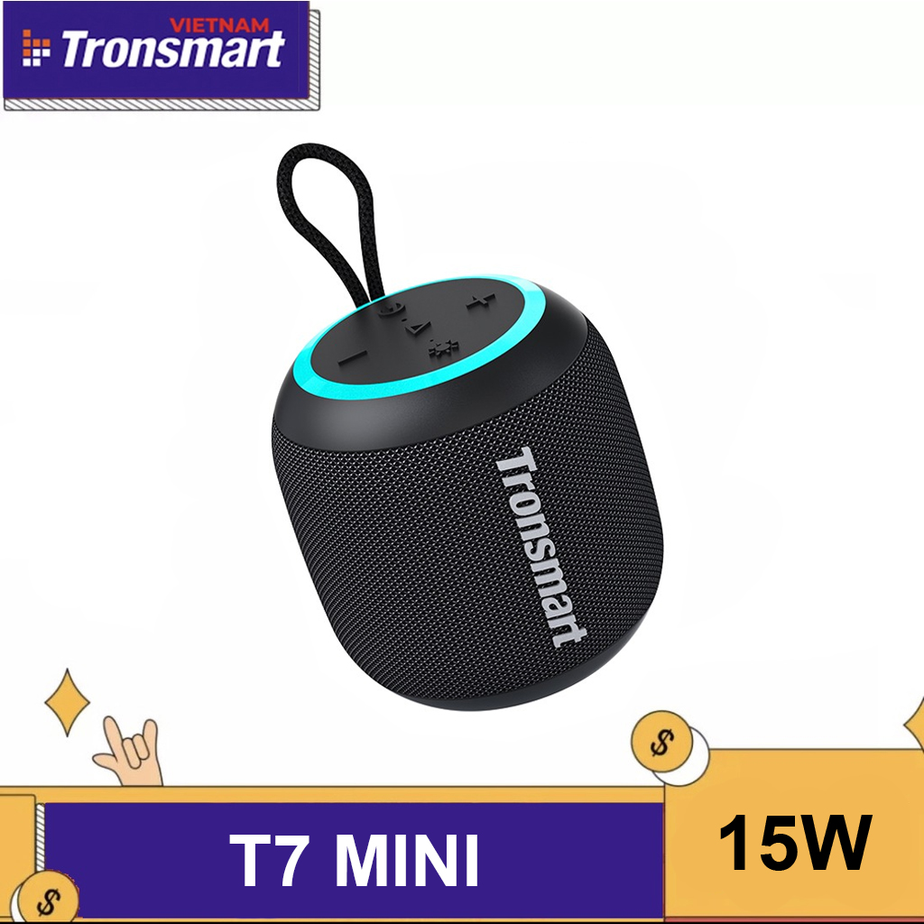 Loa Bluetooth 5.3 Tronsmart T7 mini Công suất 15W, Chống nước IPX7 Hỗ trợ Thẻ TF Micro, Có dải Led Theo Nhac - Bảo hành 12 tháng