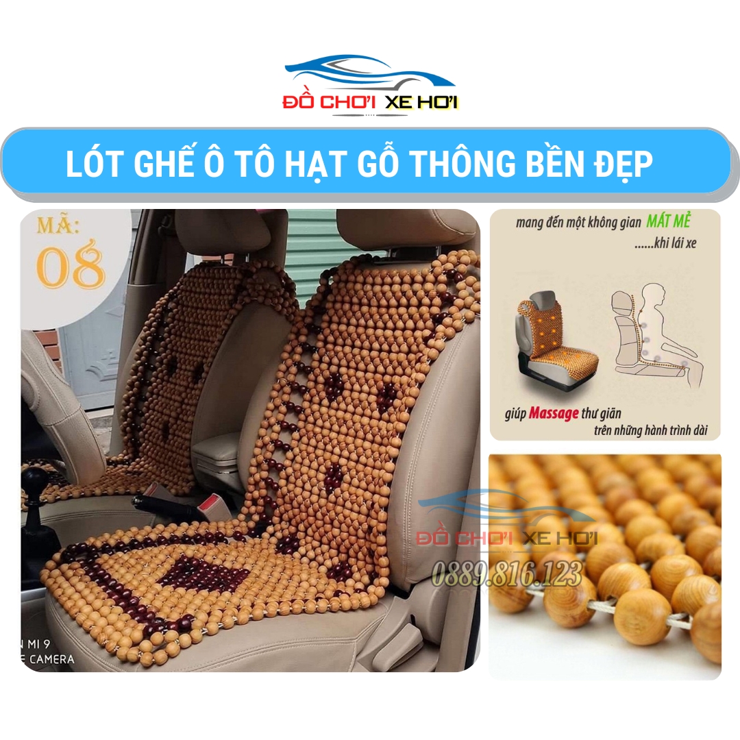 Lót ghế ô tô hạt gỗ thông bền đẹp - hạt lót ghế gỗ đan hoa hạt to loại 1