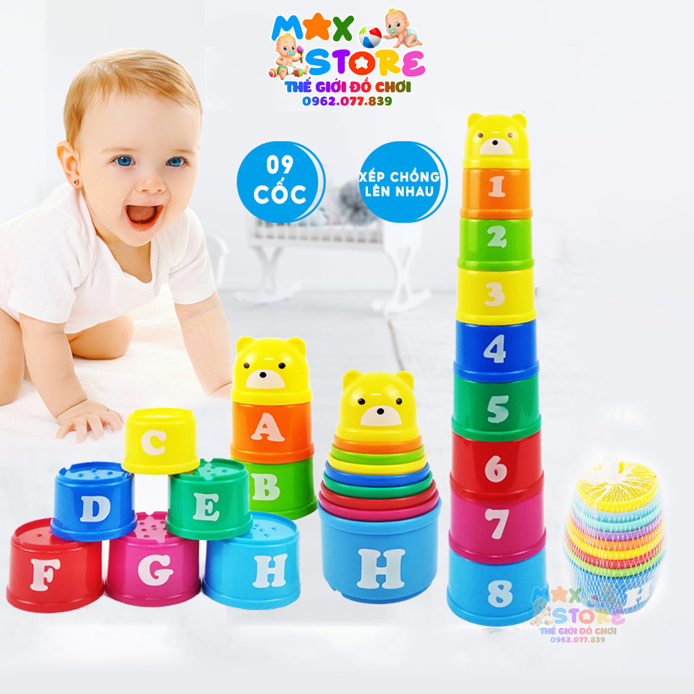 Đồ chơi nhựa xếp chồng, lồng hộp cốc gấu cho bé mầm non theo tt02