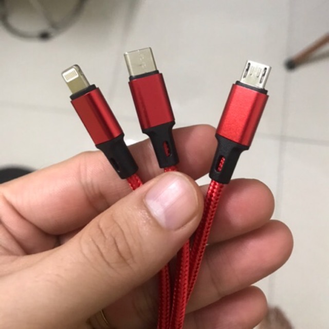 Cap10 - cáp sạc 3 đầu dây dù loại đẹp