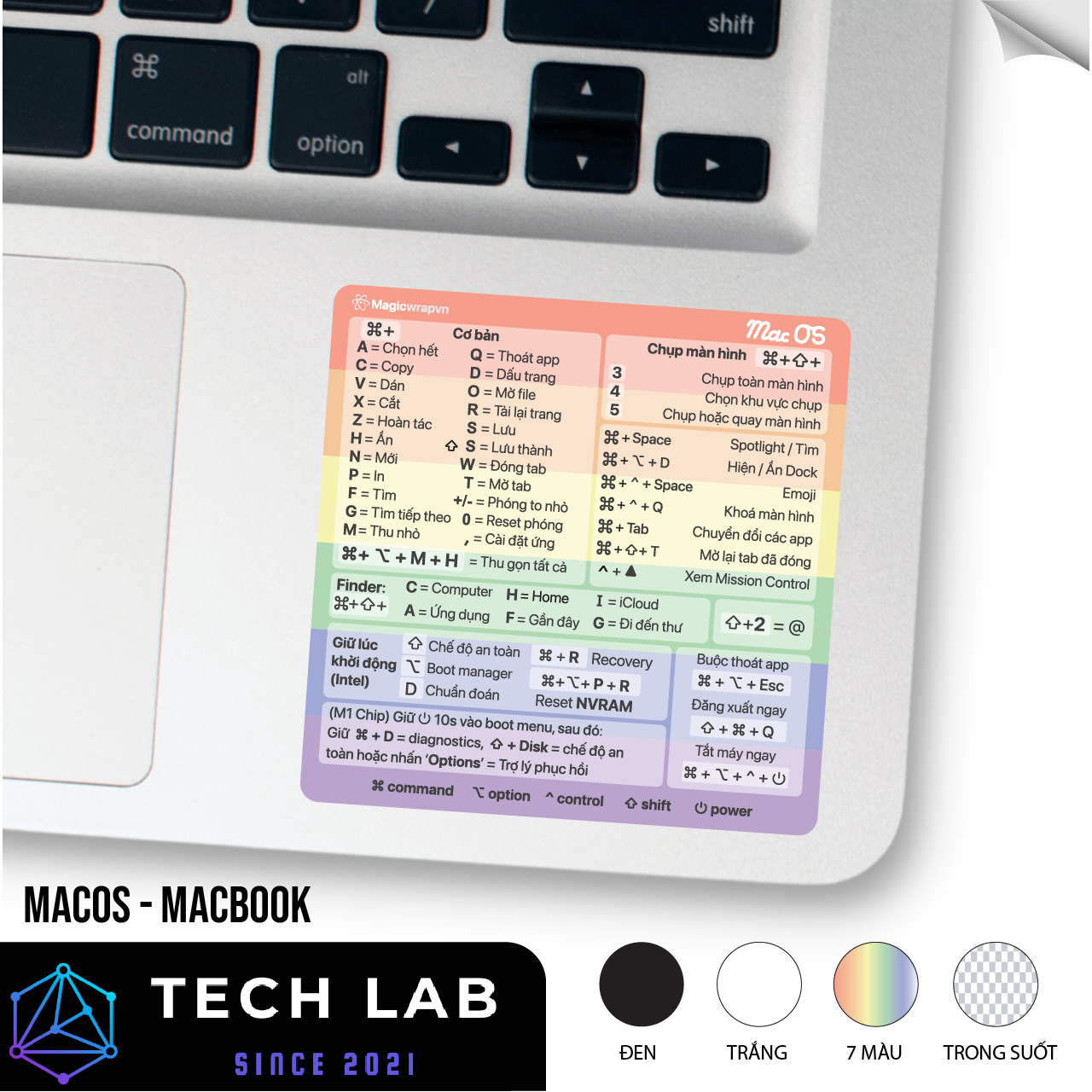 Miếng dán phím tắt MACOS cho laptop MACBOOK | MAGICWRAPVN | TECHLABVN