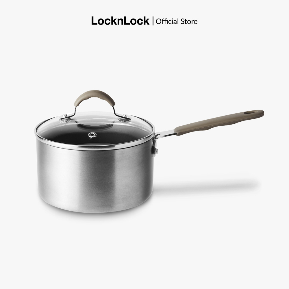 Nồi sâu lòng chống dính Lock&Lock Handycook 14cm LHD1141 - 1 tay cầm dài - Có kèm nắp - Màu xám