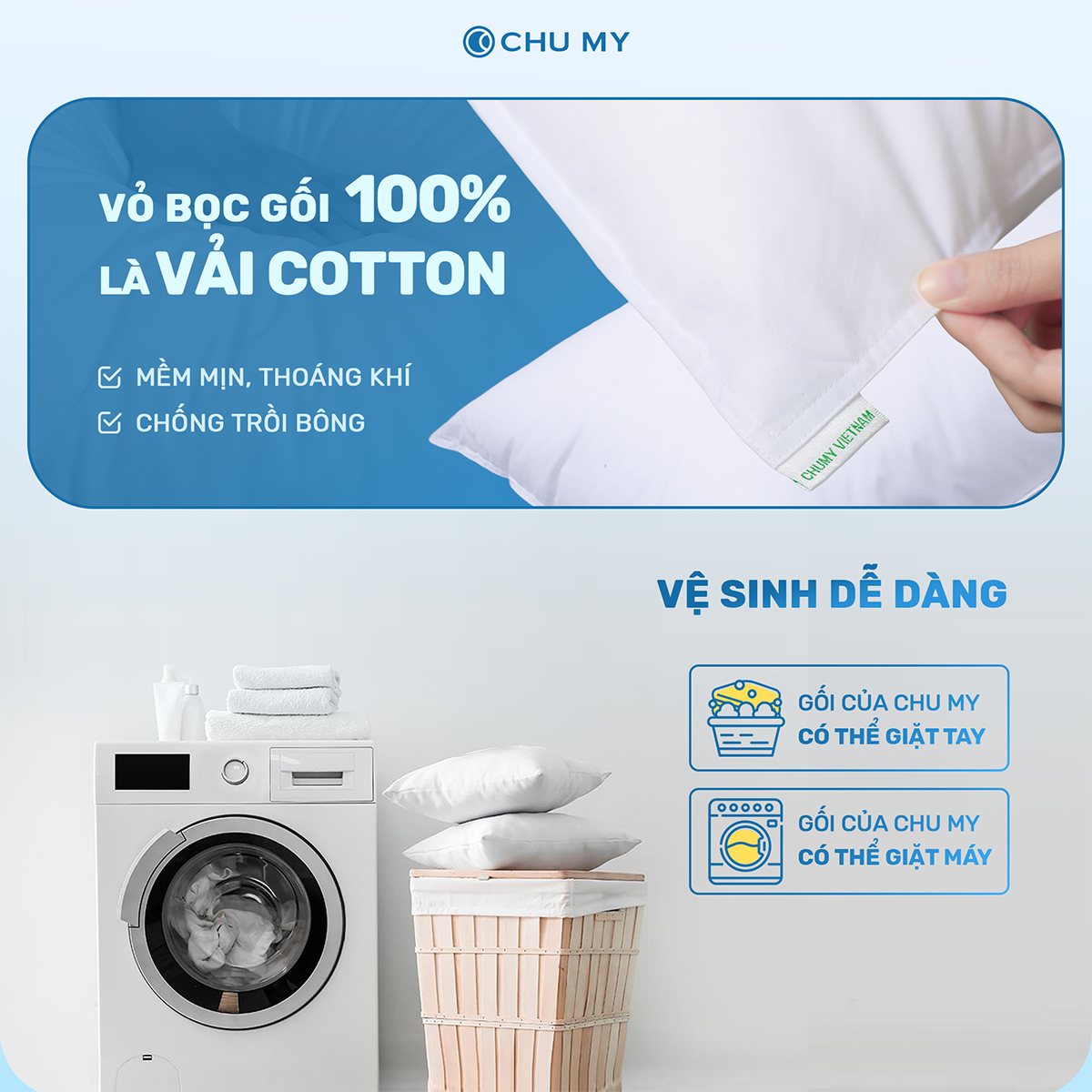 Ruột gối khách sạn giả lông vũ CHUMY (Bông Microfiber 0.7D cao cấp, kích thước 50x70cm, trọng lượng 1.2kg)