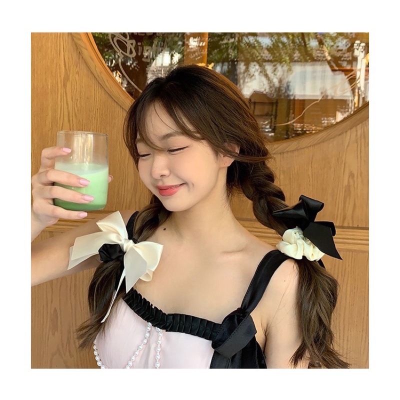 Cột tóc scrunchies lụa phối nơ bản to dễ thương kiểu Hàn Quốc, phụ kiện tóc Bot Doris