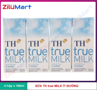 Lốc 4 hộp sữa ít đường TH True Milk 180ml