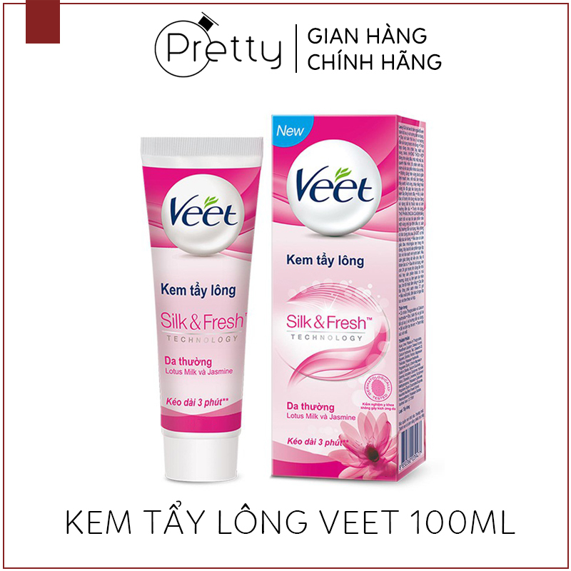 Kem tẩy lông Veet Silk & Fresh 100ml, dưỡng ẩm kép, triệt lông hiệu quả trắng sáng, làm mềm nang lông, không gây hại cho da