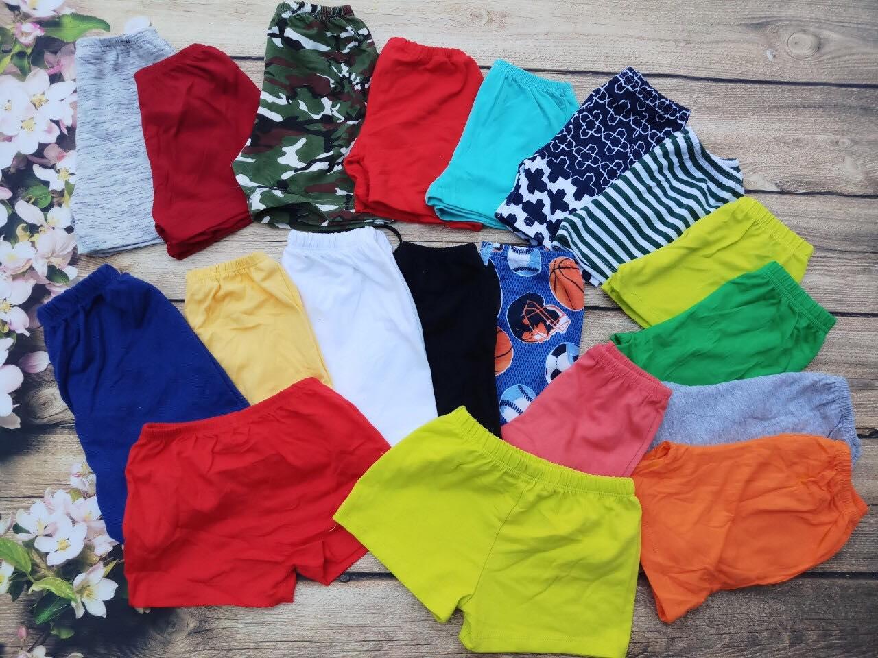 combo 10 chiếc quần chục đùi cotton họa tiết trơn xinh xắn cho bé gái 5-15kg