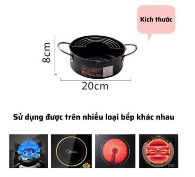 Nồi chiên ngập dầu vân đá chống dính, nồi chiên nhật size 20cm có khay ráo mỡ vân đá siêu bền- nồi 20 cm - nồi nấu ăn- nồi vân đá