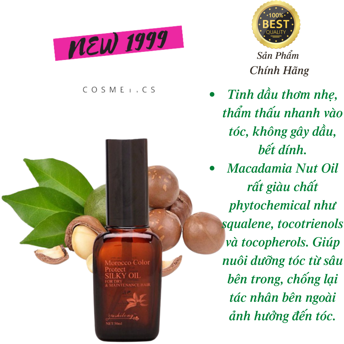 Tinh dầu dưỡng tóc thơm lâu dành cho tóc uốn Macadamia 50ml