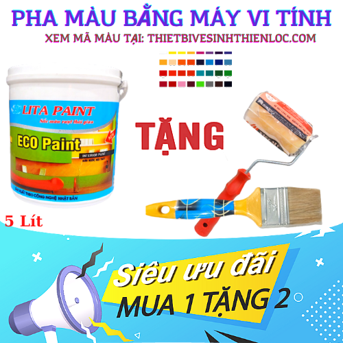 [TẶNG CÂY LĂN VÀ CỌ] Sơn tường nội thất Eco Paint, màu trắng , 5kg, công nghệ Nhật Bản, pha màu theo yêu cầu bằng vi máy tính.
