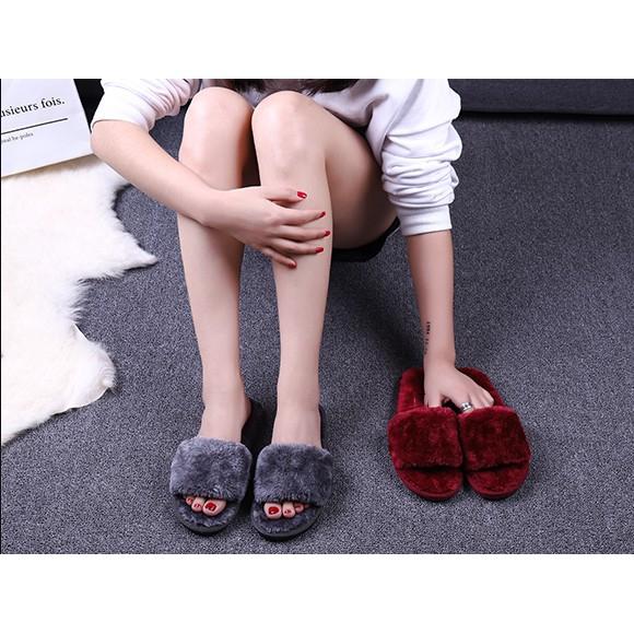Dép lông ấm áp thu đông 3 màu đỏ-đen-ghi