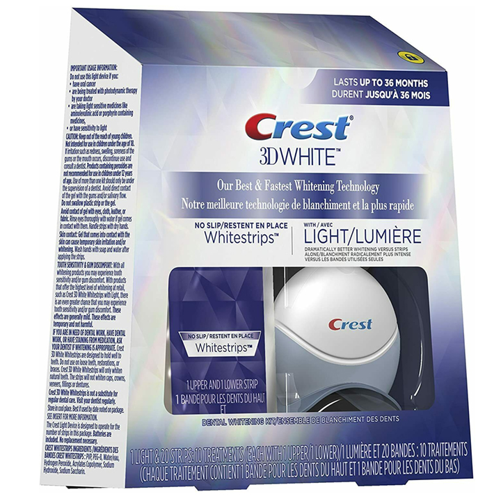 Combo 20 miếng dán trắng răng và đèn chiếu Crest 3d White