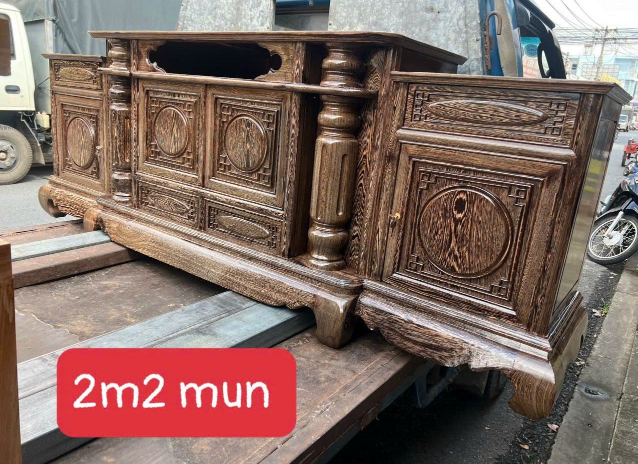 Kệ tivi gỗ mun ngang 2m2 (FREESHIP 80km )