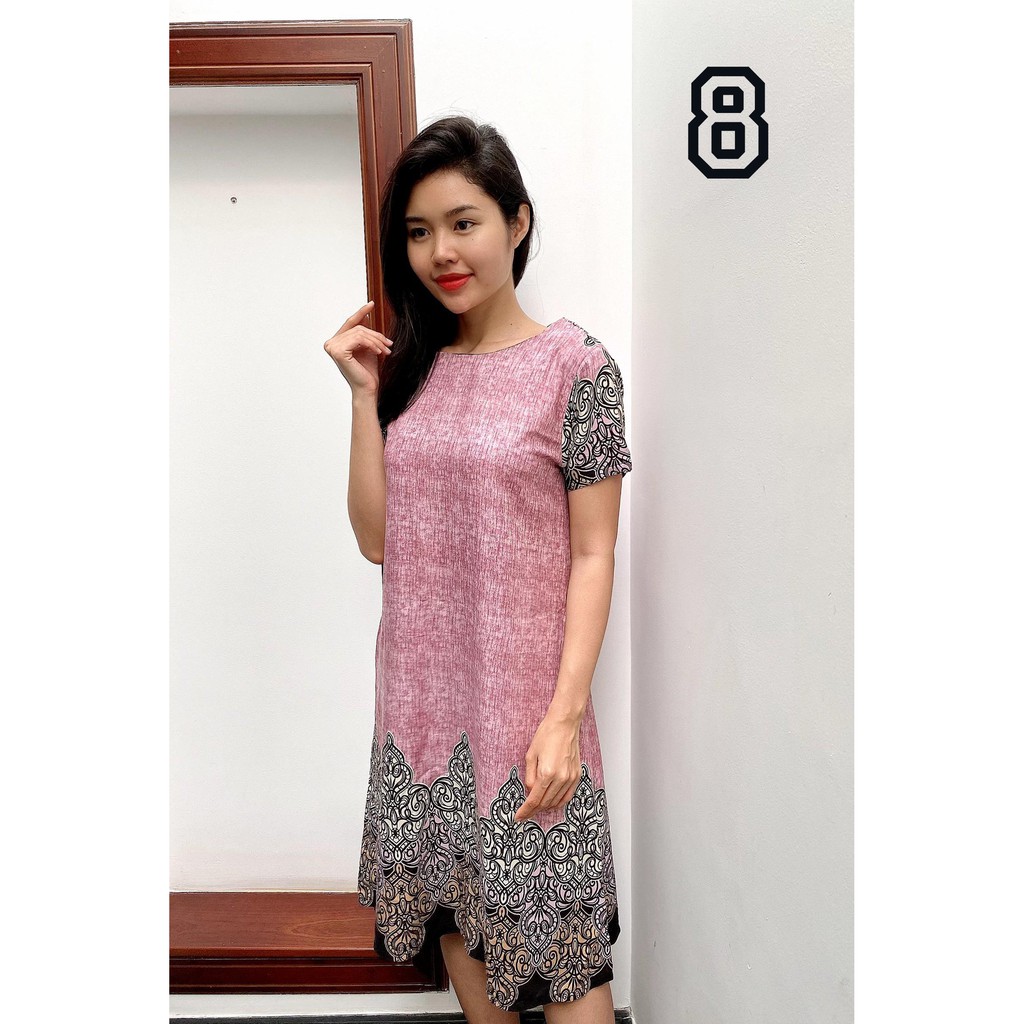 [HCM]Váy Lụa Hoa Văn Đầm Lụa Hoa Văn Form Dáng Suông Chất Vải Lụa Mềm Mại Mát Mẻ