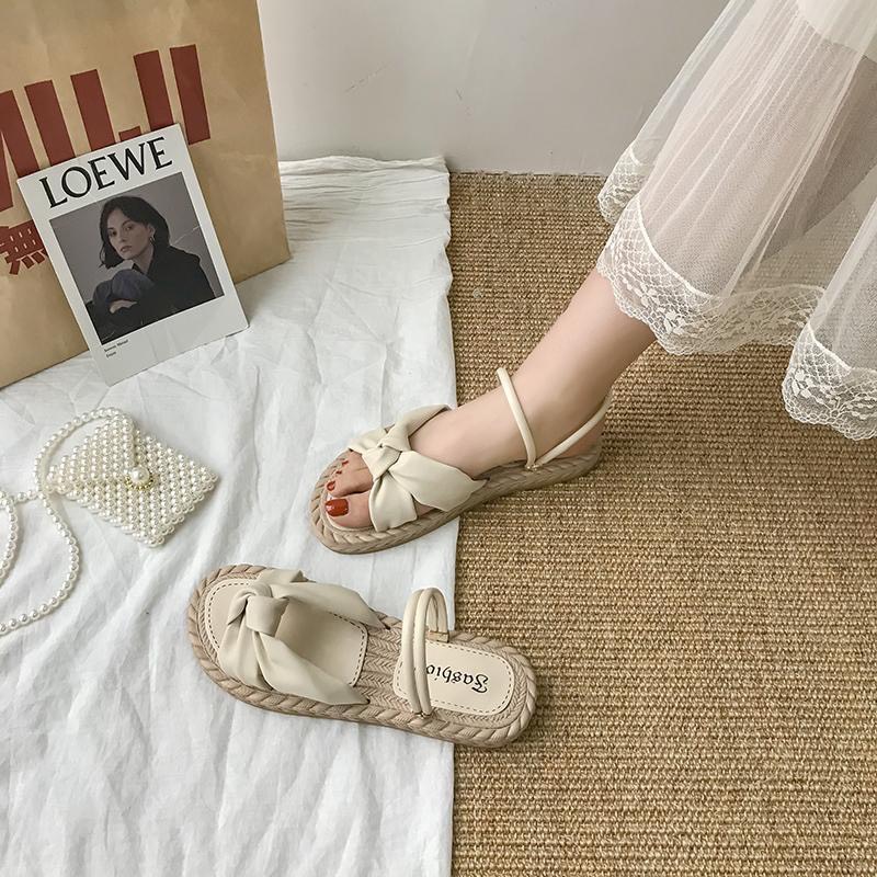 (Hàng sẵn) Dép Sandal Cói Nơ Đế Bằng