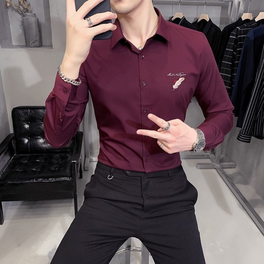 Áo sơ mi nam dài tay ôm body kiểu hàn quốc thêu lông vũ Thời trang ZANATA siêu hot Chất vải mềm mịn, trẻ trung, nam tính