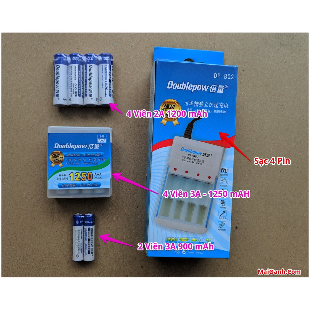 Vỉ 4 Pin Sạc AA (Pin Tiểu) 1200 Mah Doublepow (Dung Lượng Thật)